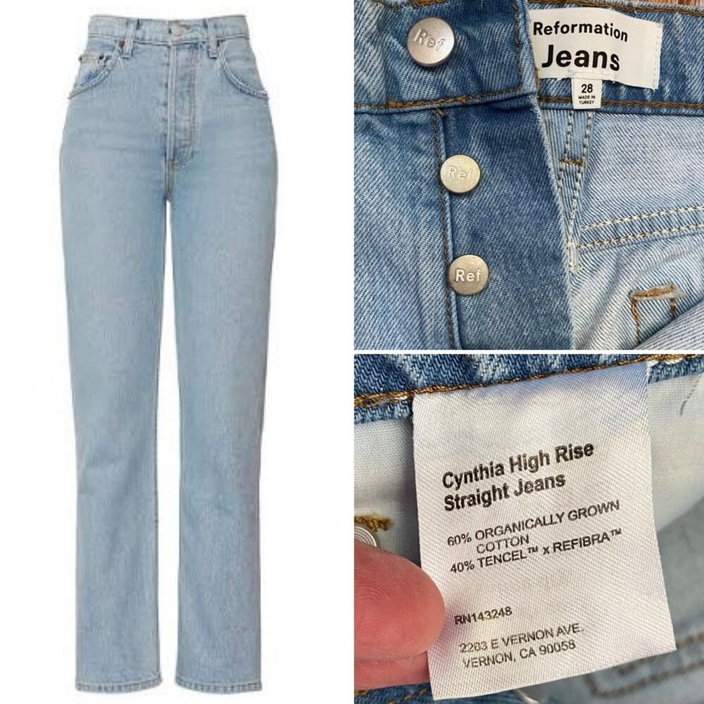 REFORMATION $178 Cynthia High Rise Straight Jeans Tahoe Lt Blue Wash 28 EUC